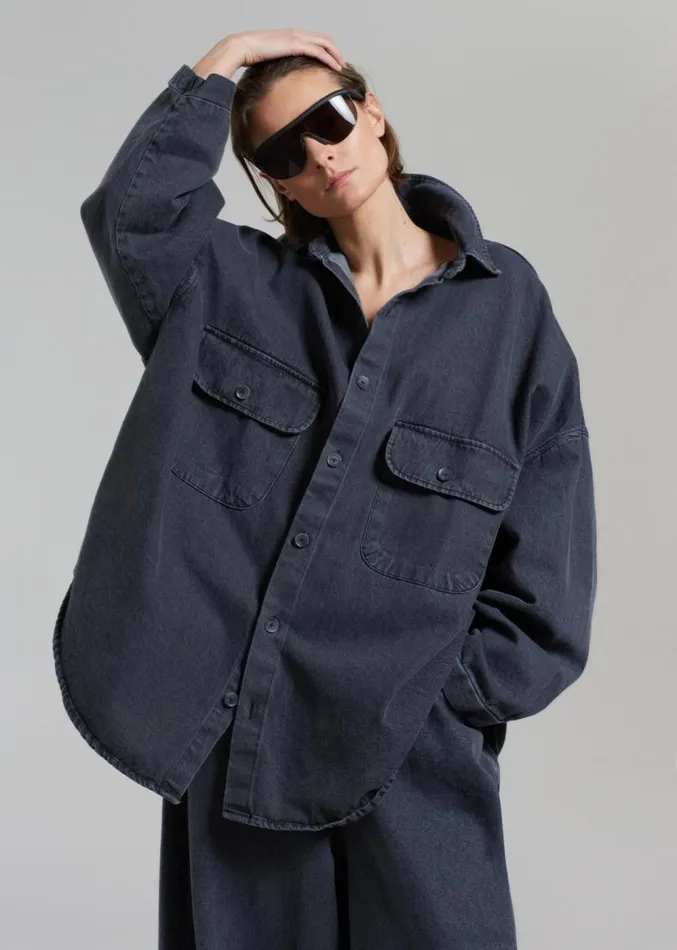The Frankie Shop Dallas Denim Overshirt 8211 Dark Grey Women Tops