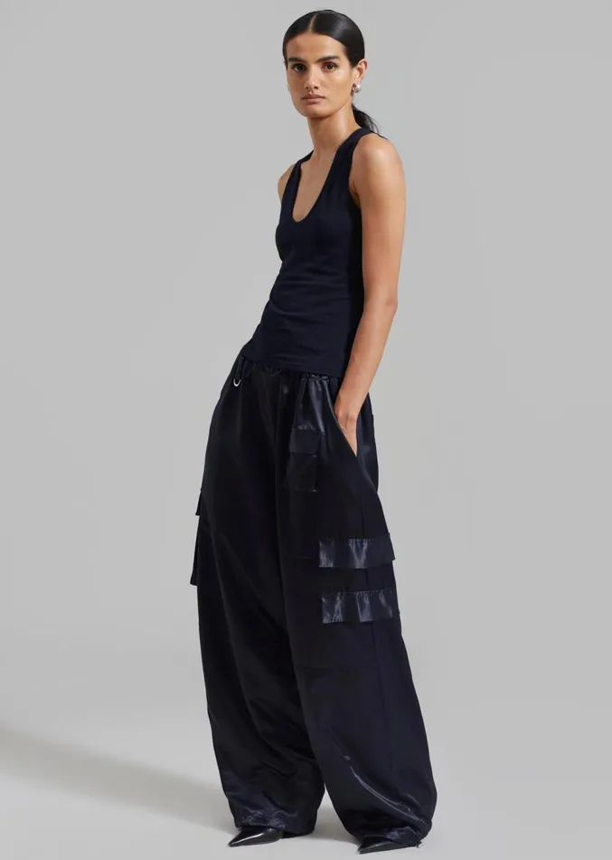 The Frankie Shop Delaney Satin Cargo Pants 8211 Navy Women Bottoms