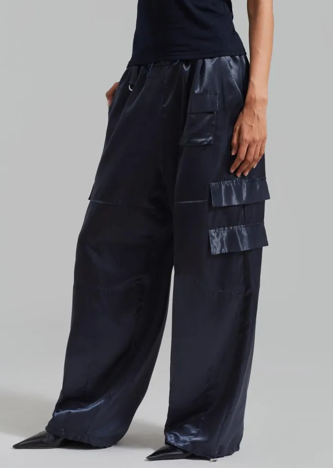 The Frankie Shop Delaney Satin Cargo Pants 8211 Navy Women Bottoms