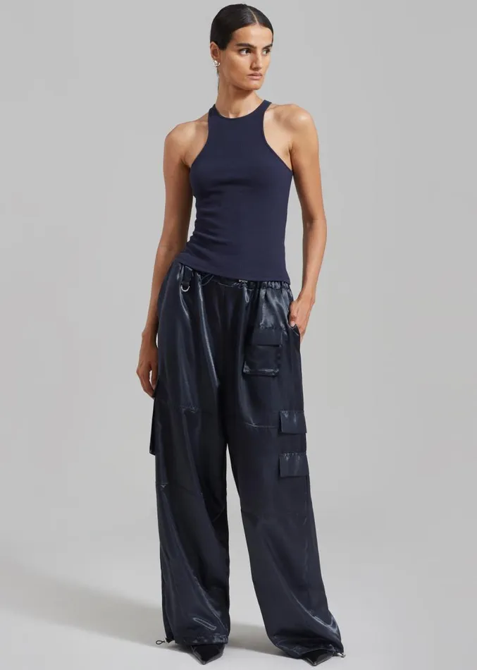 The Frankie Shop Delaney Satin Cargo Pants 8211 Navy Women Bottoms