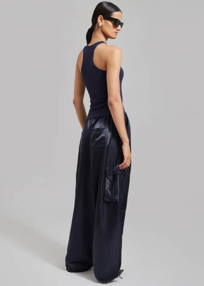 The Frankie Shop Delaney Satin Cargo Pants 8211 Navy Women Bottoms