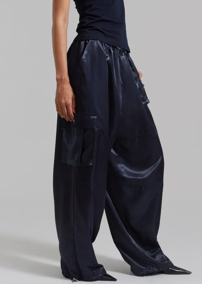 The Frankie Shop Delaney Satin Cargo Pants 8211 Navy Women Bottoms