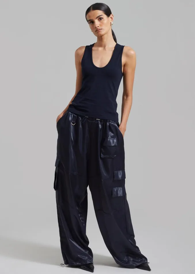 The Frankie Shop Delaney Satin Cargo Pants 8211 Navy Women Bottoms