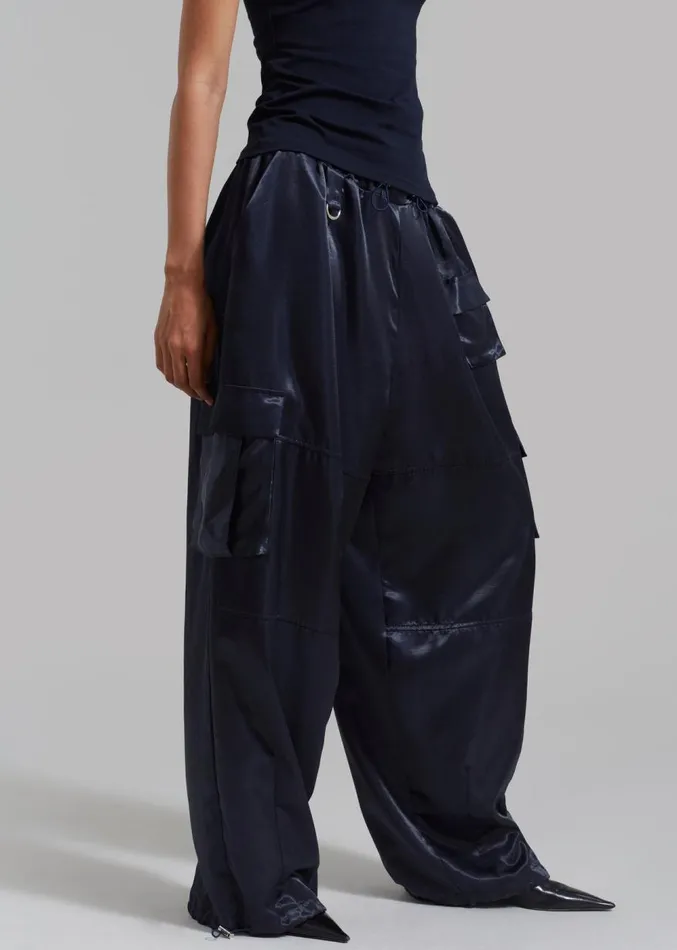The Frankie Shop Delaney Satin Cargo Pants 8211 Navy Women Bottoms