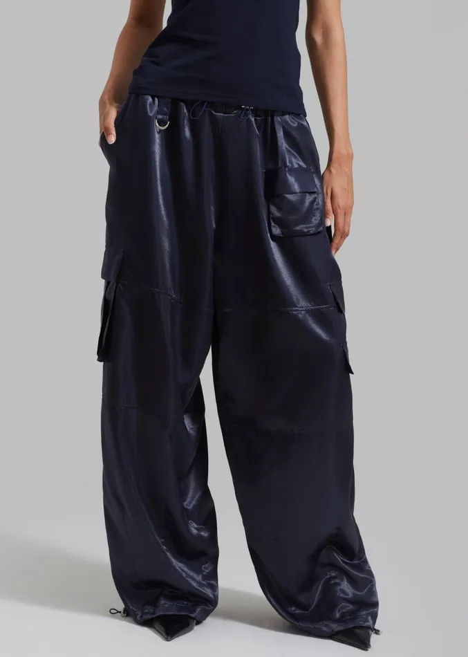 The Frankie Shop Delaney Satin Cargo Pants 8211 Navy Women Bottoms