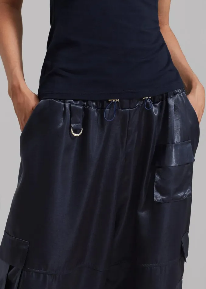 The Frankie Shop Delaney Satin Cargo Pants 8211 Navy Women Bottoms