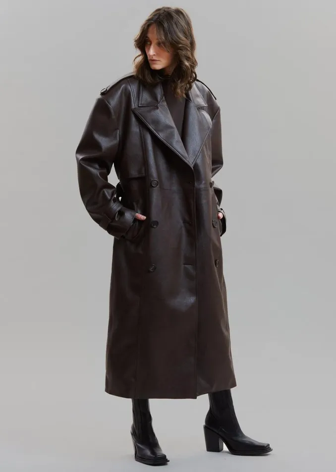 The Frankie Shop Diana Faux Leather Trench Coat 8211 Java Women Outerwear