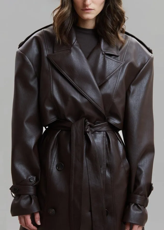 The Frankie Shop Diana Faux Leather Trench Coat 8211 Java Women Outerwear