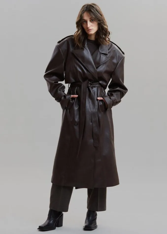The Frankie Shop Diana Faux Leather Trench Coat 8211 Java Women Outerwear