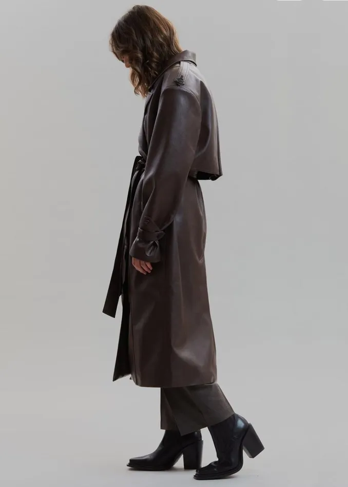The Frankie Shop Diana Faux Leather Trench Coat 8211 Java Women Outerwear