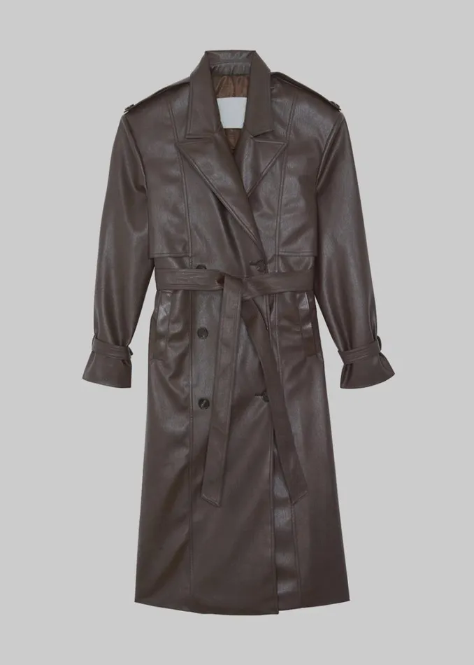 The Frankie Shop Diana Faux Leather Trench Coat 8211 Java Women Outerwear