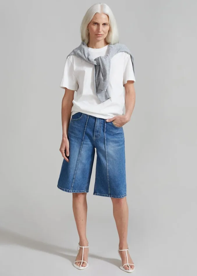 The Frankie Shop Elia Denim Bermuda Shorts 8211 Medium Wash Women Bottoms