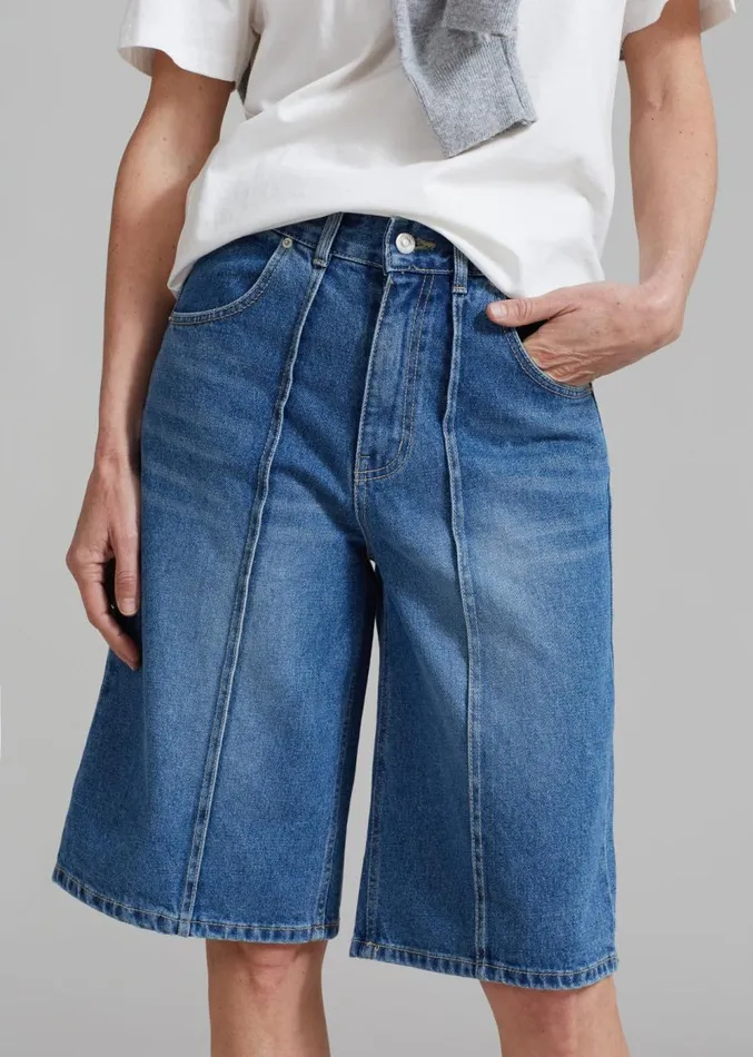 The Frankie Shop Elia Denim Bermuda Shorts 8211 Medium Wash Women Bottoms