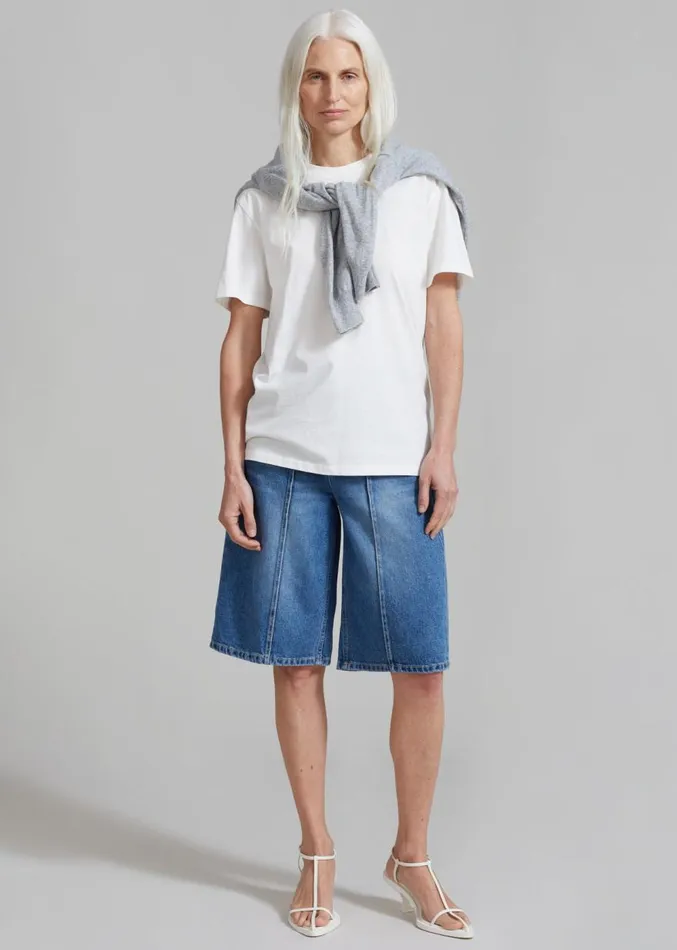 The Frankie Shop Elia Denim Bermuda Shorts 8211 Medium Wash Women Bottoms