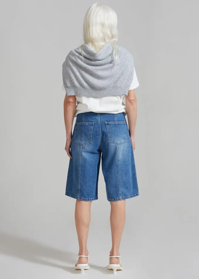 The Frankie Shop Elia Denim Bermuda Shorts 8211 Medium Wash Women Bottoms