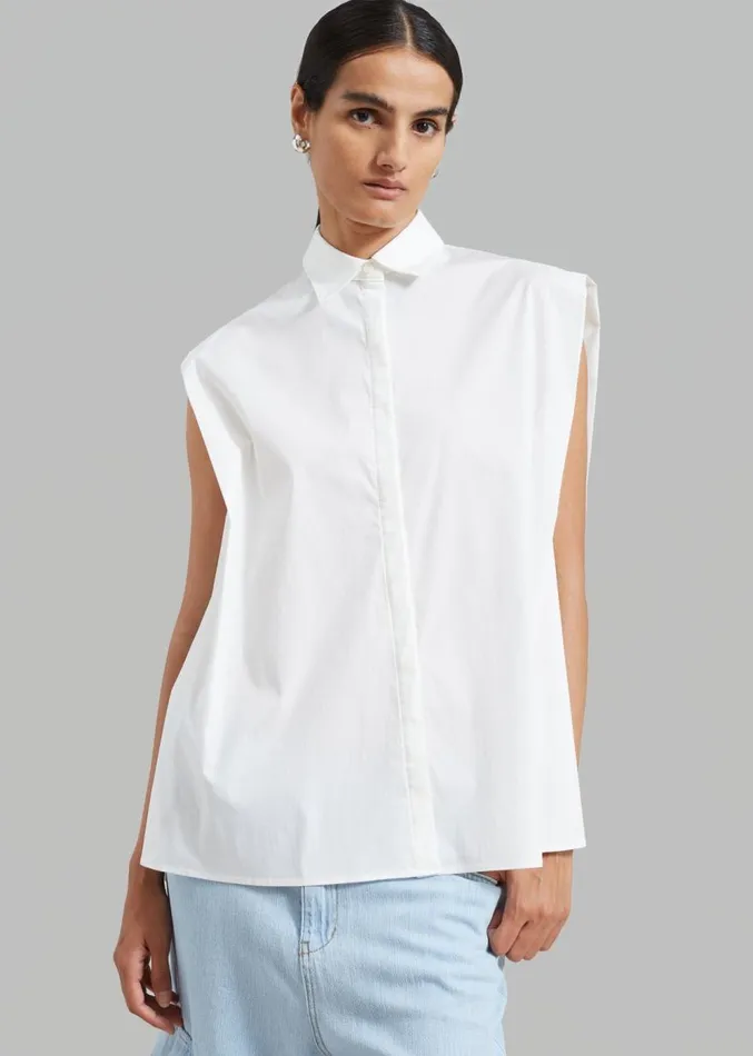 The Frankie Shop Ellen Sleeveless Button Down Shirt 8211 White Women Tops