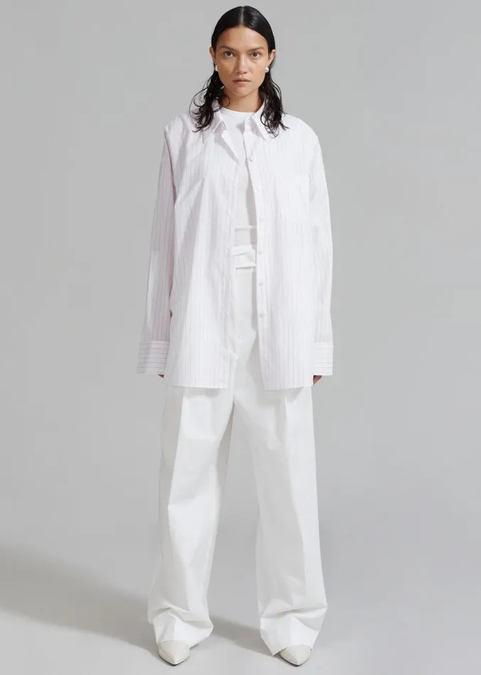 The Frankie Shop Erin Roll Up Shirt 8211 Pink Stripe Women Clothing