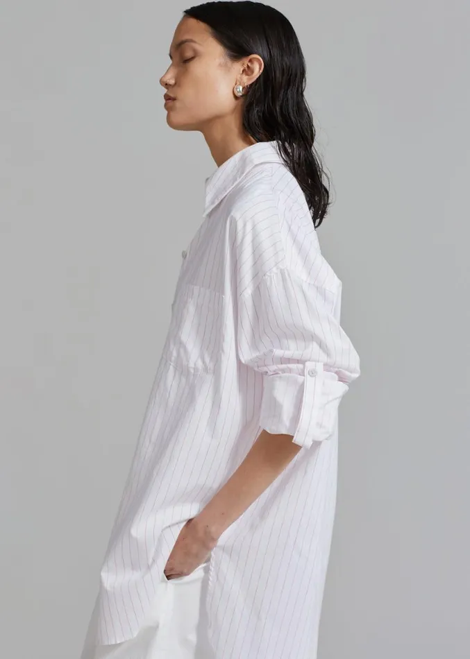 The Frankie Shop Erin Roll Up Shirt 8211 Pink Stripe Women Clothing