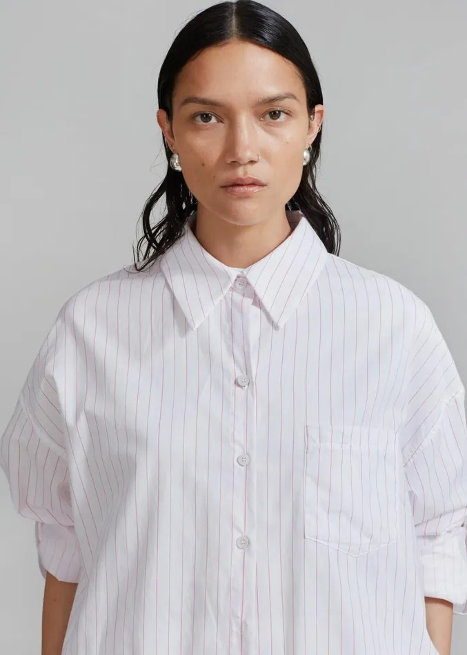 The Frankie Shop Erin Roll Up Shirt 8211 Pink Stripe Women Clothing