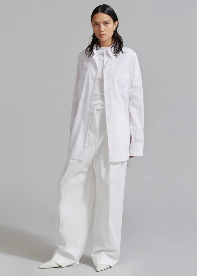 The Frankie Shop Erin Roll Up Shirt 8211 Pink Stripe Women Clothing