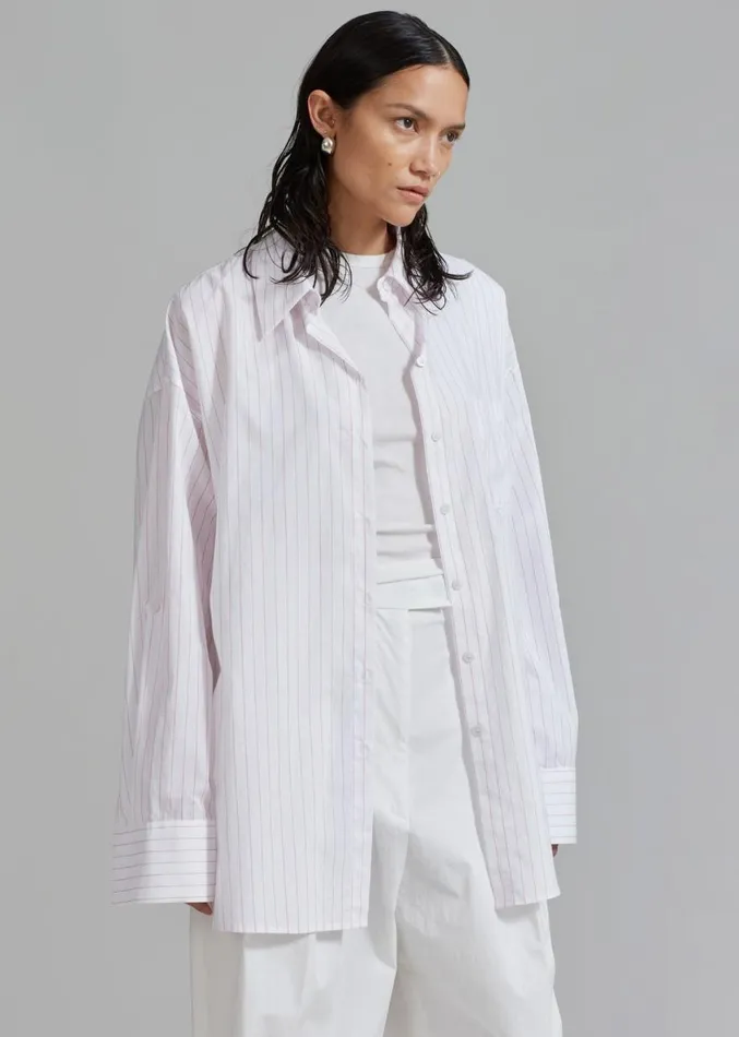 The Frankie Shop Erin Roll Up Shirt 8211 Pink Stripe Women Clothing