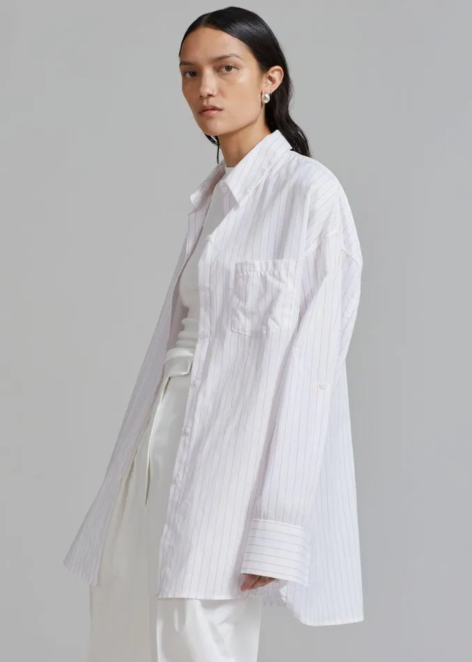 The Frankie Shop Erin Roll Up Shirt 8211 Pink Stripe Women Clothing
