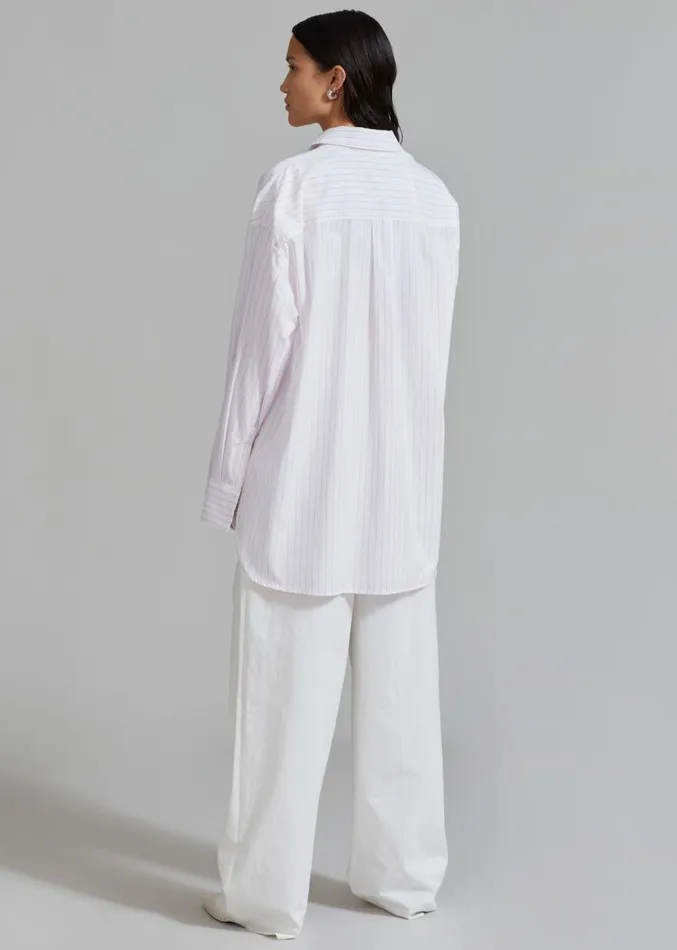 The Frankie Shop Erin Roll Up Shirt 8211 Pink Stripe Women Clothing
