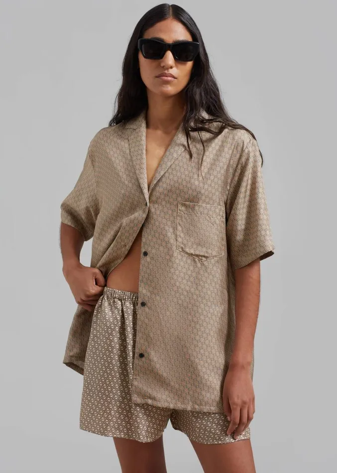 The Frankie Shop Esse Studios Linka Silk Shorts 8211 Crema Linka Print Women Clothing