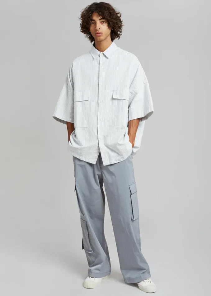 The Frankie Shop Ethan Pocket Shirt 8211 Slate Stripe Men Clothing