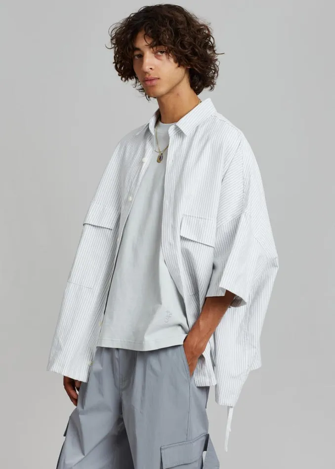 The Frankie Shop Ethan Pocket Shirt 8211 Slate Stripe Men Clothing