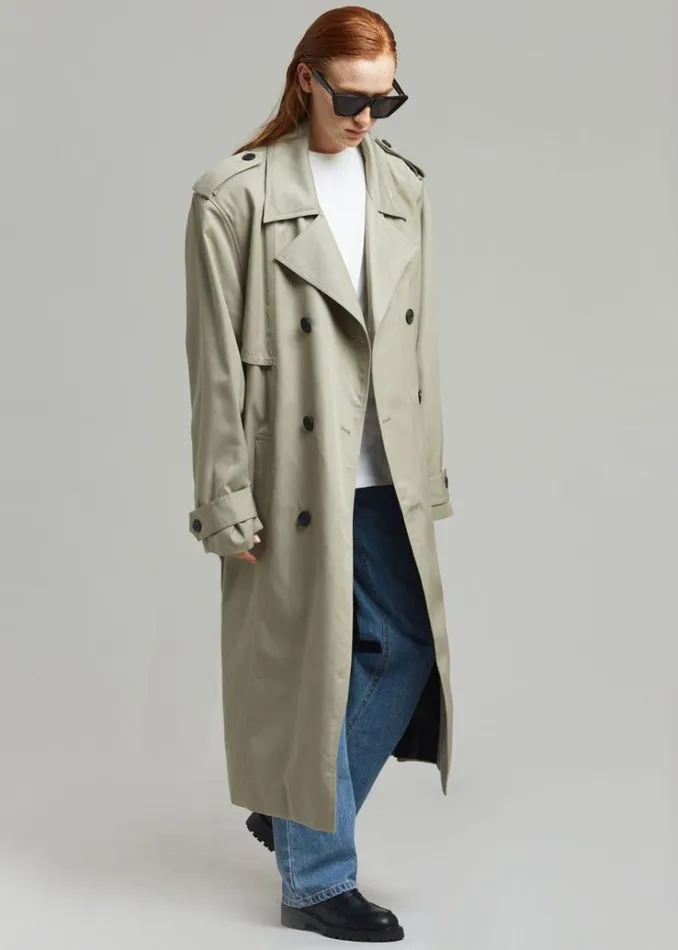 The Frankie Shop Eugene Trench Coat 8211 Pale Khaki Women Clothing