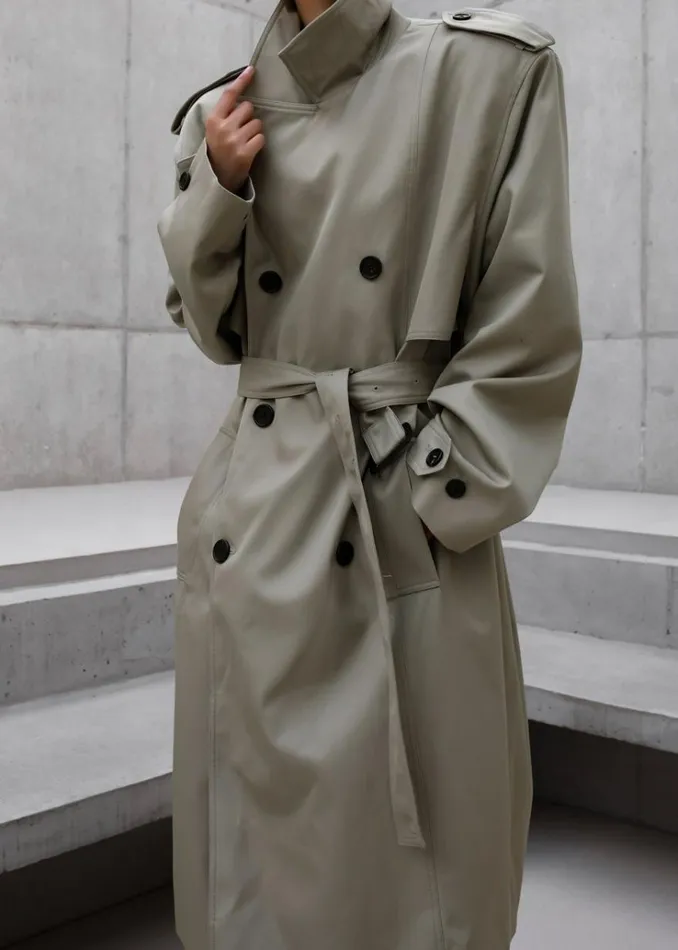 The Frankie Shop Eugene Trench Coat 8211 Pale Khaki Women Clothing