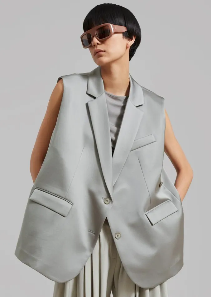 The Frankie Shop Everly Satin Vest 8211 Eucalyptus Women Outerwear