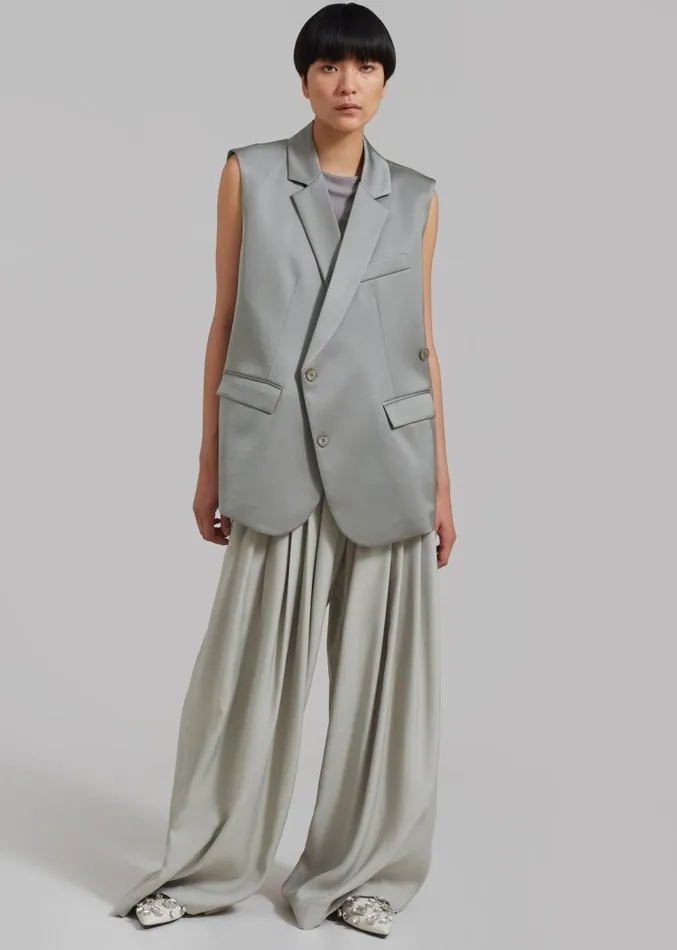 The Frankie Shop Everly Satin Vest 8211 Eucalyptus Women Outerwear