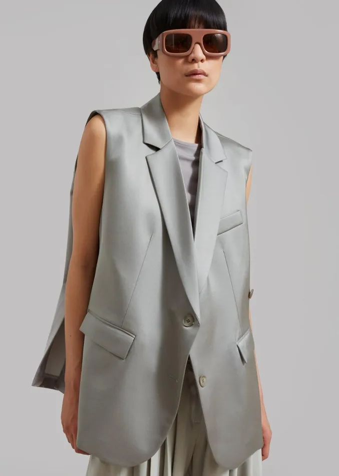 The Frankie Shop Everly Satin Vest 8211 Eucalyptus Women Outerwear