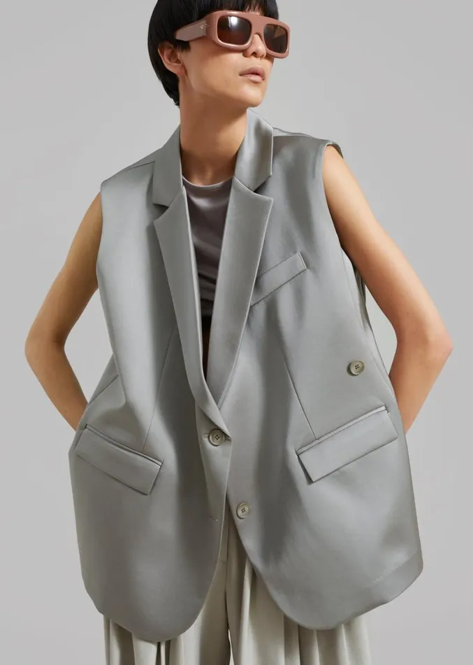 The Frankie Shop Everly Satin Vest 8211 Eucalyptus Women Outerwear
