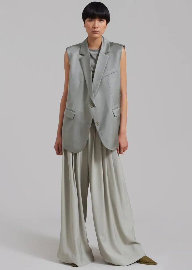 The Frankie Shop Everly Satin Vest 8211 Eucalyptus Women Outerwear