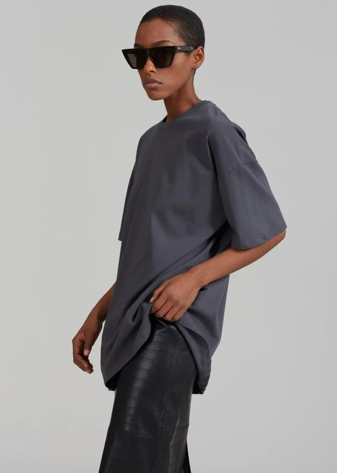 The Frankie Shop Faro Boxy Tee 8211 Charcoal Women Clothing