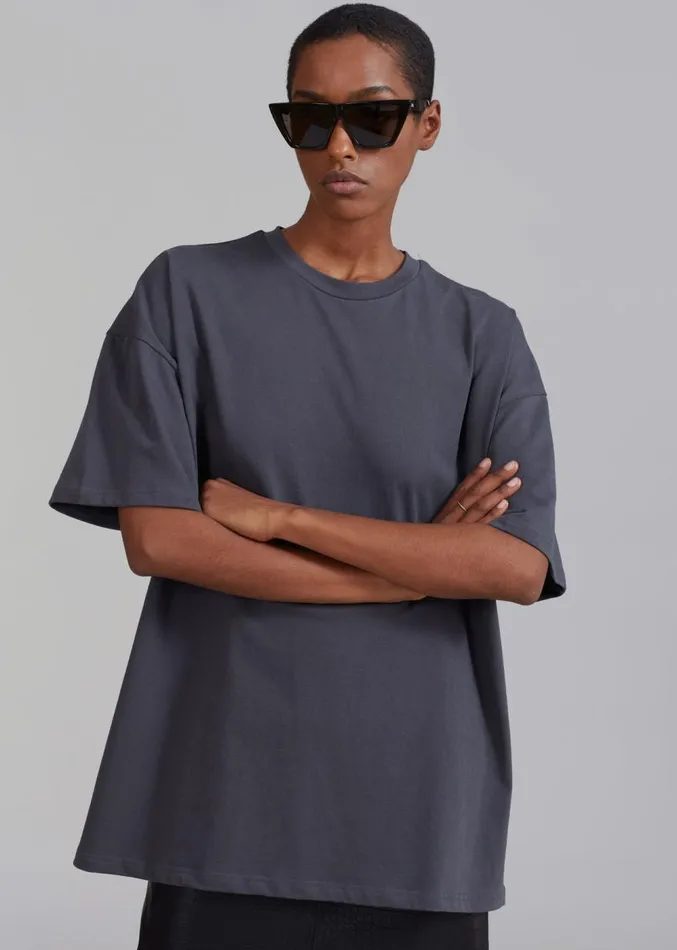 The Frankie Shop Faro Boxy Tee 8211 Charcoal Women Clothing