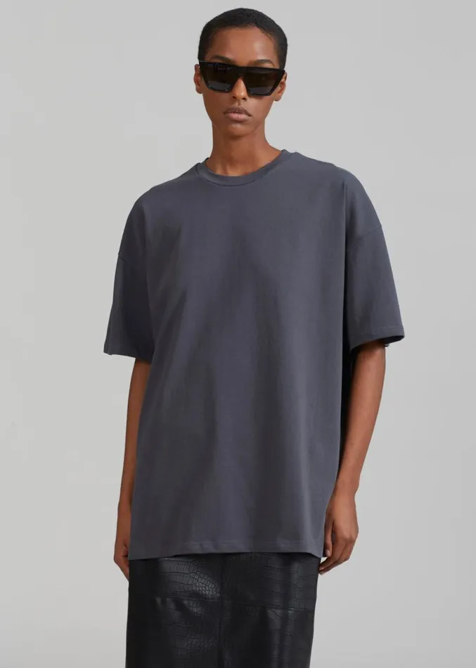 The Frankie Shop Faro Boxy Tee 8211 Charcoal Women Clothing