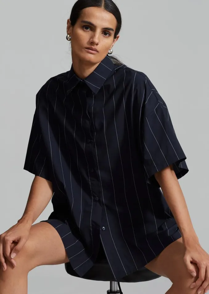 The Frankie Shop Finn Button Up Shirt 8211 White Stripe Women Tops
