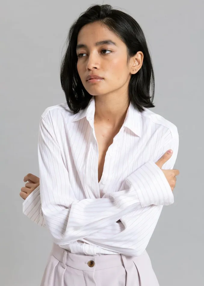 The Frankie Shop Flor Silky Shirt 8211 Pink Stripe Women Tops