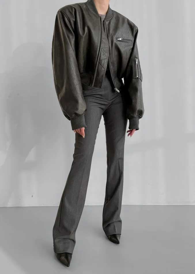 The Frankie Shop Gae Faux Leather Cropped Bomber 8211 Charcoal Women Clothing The Frankie Shop Gae Faux Leather Cropped Bomber 8211 Charcoal Women Clothing