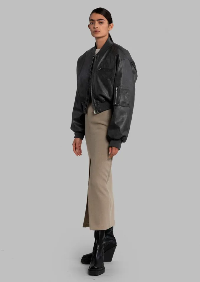 The Frankie Shop Gae Faux Leather Cropped Bomber 8211 Charcoal Women Clothing