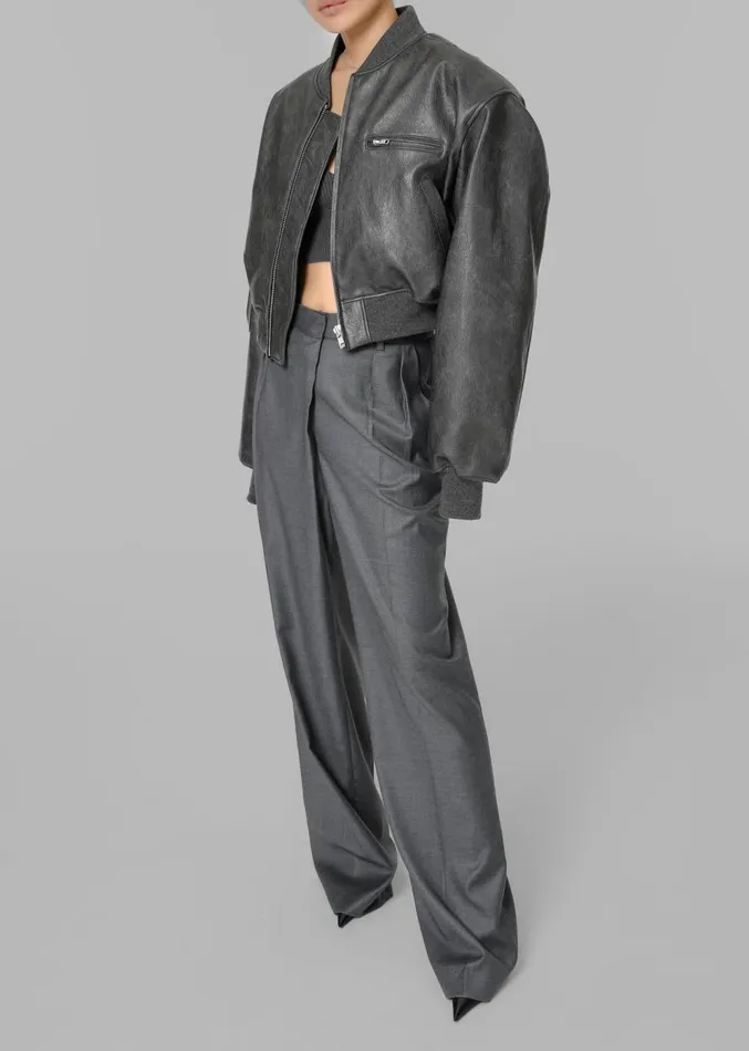 The Frankie Shop Gae Faux Leather Cropped Bomber 8211 Charcoal Women Clothing
