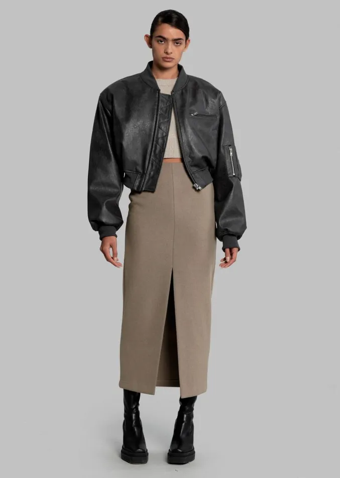 The Frankie Shop Gae Faux Leather Cropped Bomber 8211 Charcoal Women Clothing