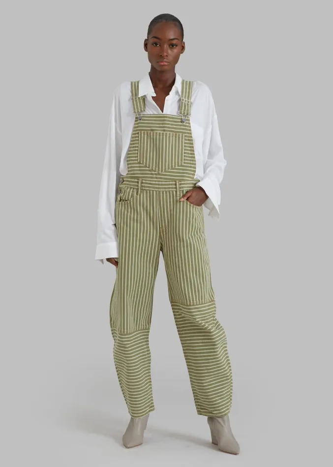 The Frankie Shop GANNI Stripe Denim Overalls 8211 Stripe Loden Green Women Jumpsuits The Frankie Shop GANNI Stripe Denim Overalls 8211 Stripe Loden Green Women Jumpsuits