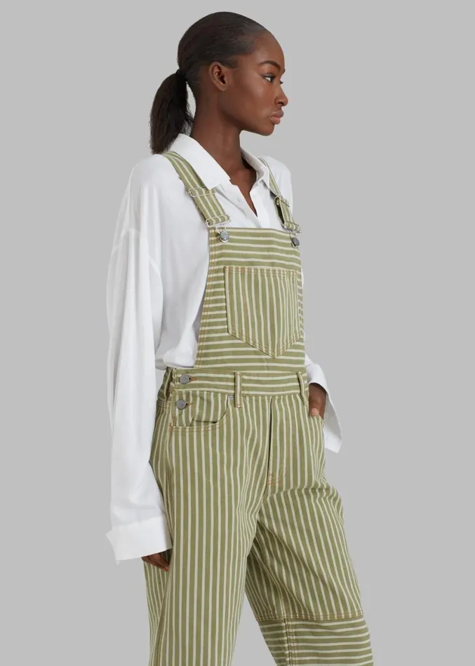 The Frankie Shop GANNI Stripe Denim Overalls 8211 Stripe Loden Green Women Jumpsuits