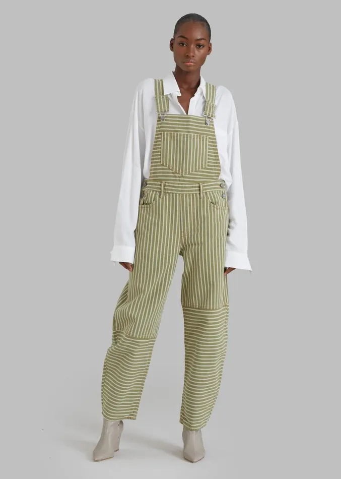The Frankie Shop GANNI Stripe Denim Overalls 8211 Stripe Loden Green Women Jumpsuits