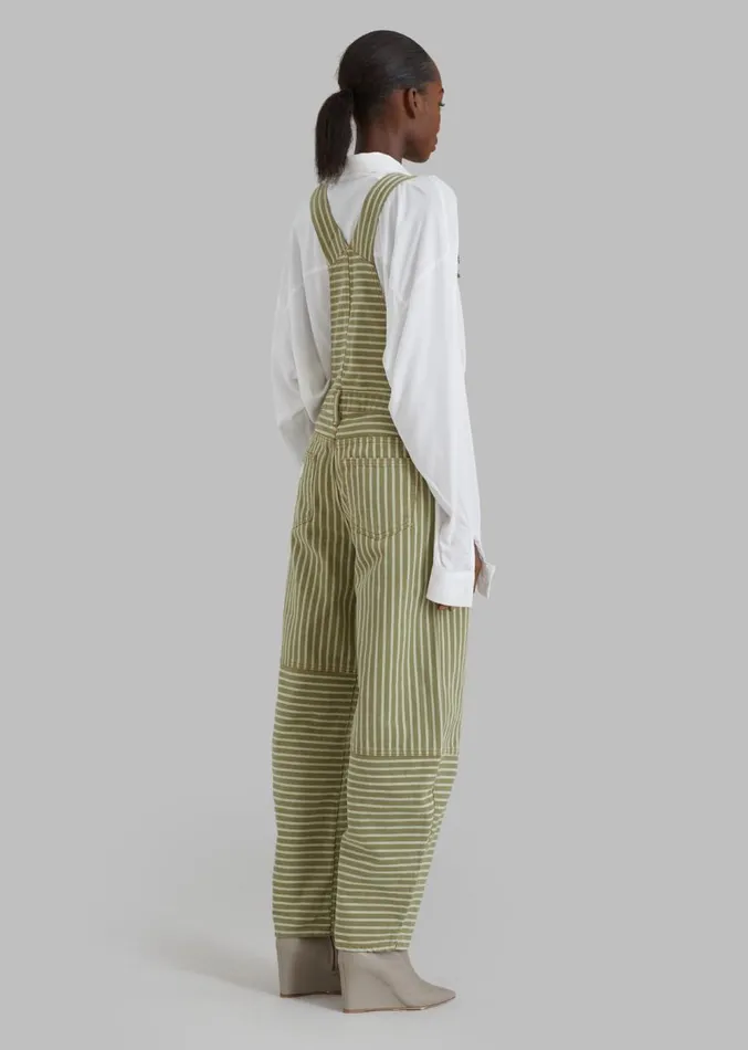 The Frankie Shop GANNI Stripe Denim Overalls 8211 Stripe Loden Green Women Jumpsuits